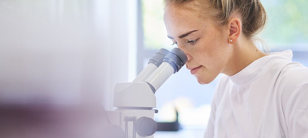 Schmuckbild Forscherin am Mikroskop