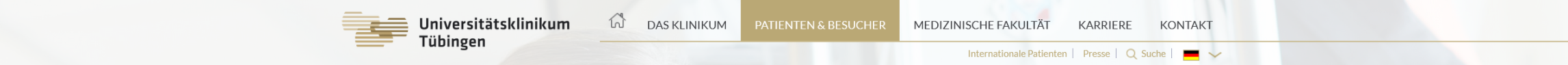 Hauptnavigation mit Feldern: Goldenes Feld Patienten und Besucher