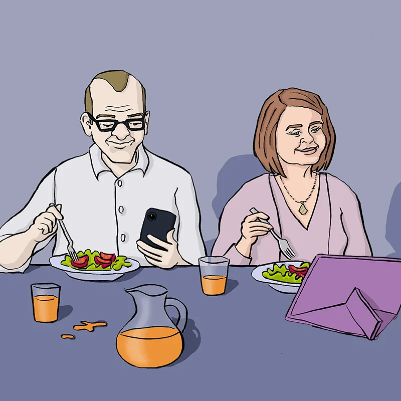 Schmuckbild: Grafik Mutter und Vater am Esstisch