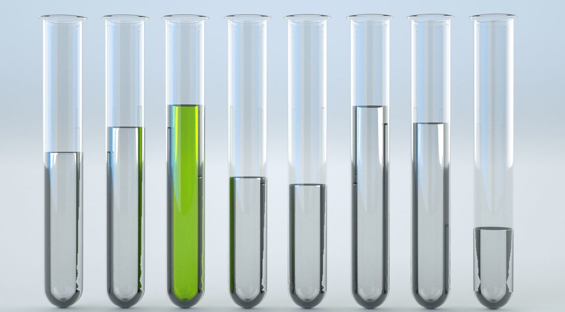 Symbolbild: Reagenzröhrchen in einer Reihe
