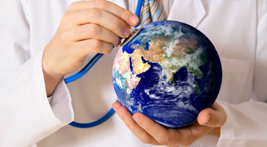 Globe listening with stethoscope