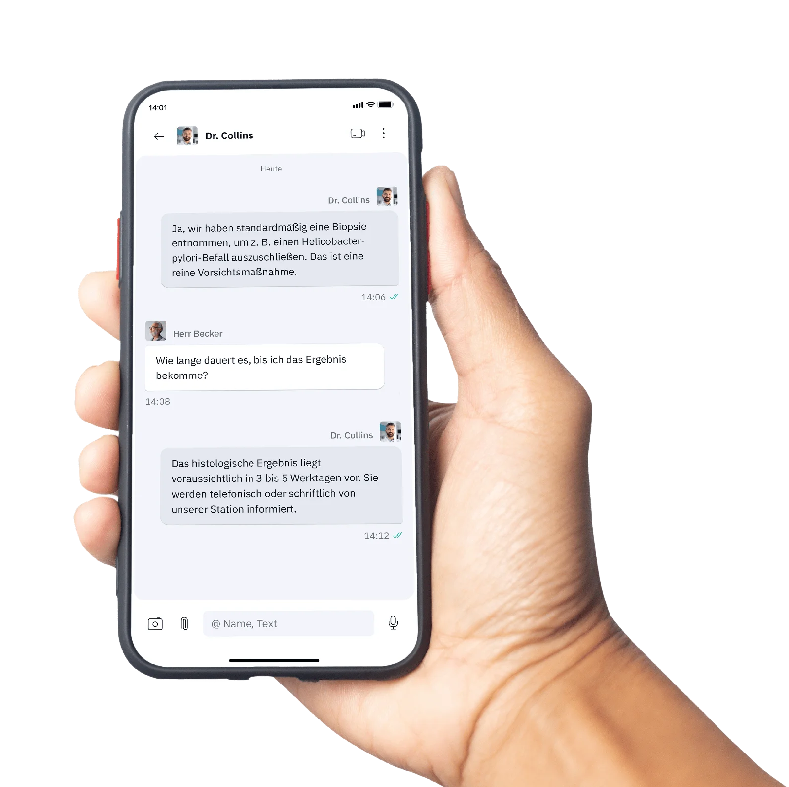 Screenshot Chat aus UKT-Sicht