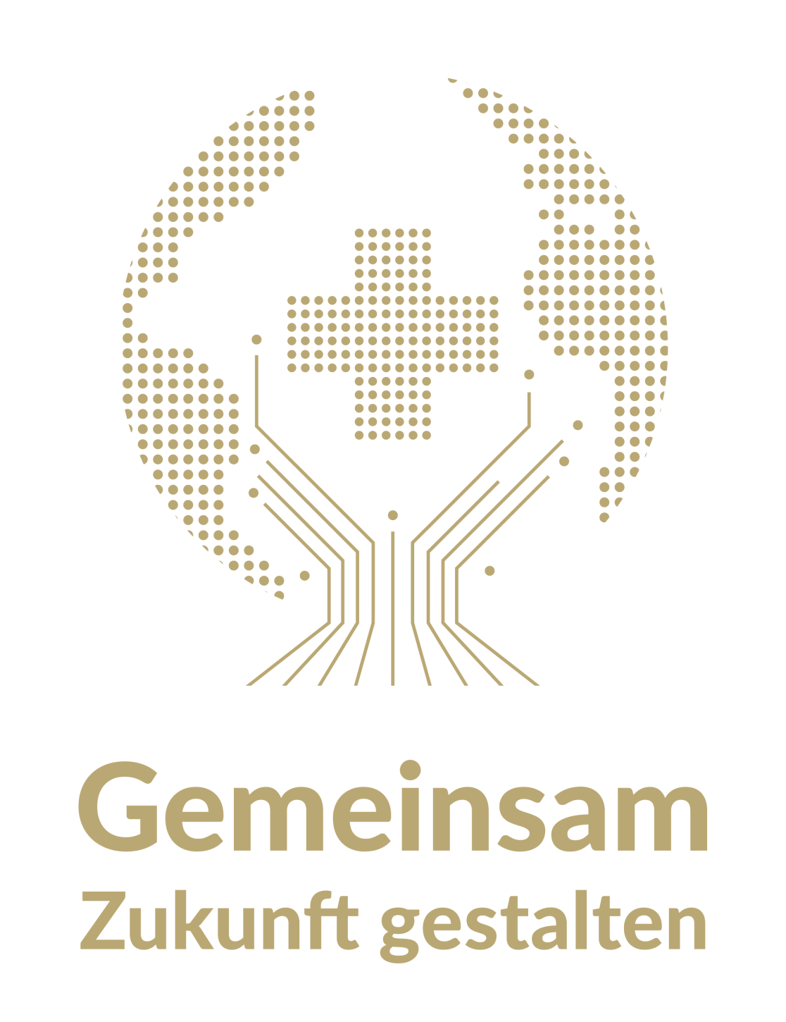 Logo für Digitalisierungsprojekte am UKT: Striche und Pixel setzen sich zu einem Kreuz in einem Globus zusammen