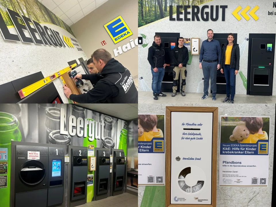 Collage aus Bildern von Spendenmöglichkeit im Edeka