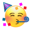 Smiley mit Partyhütchen und Tröte