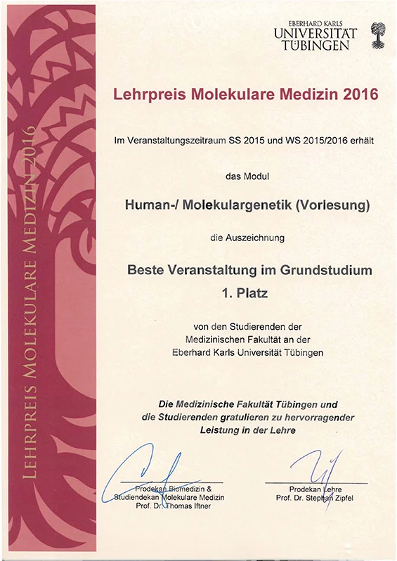 Lehrpreis Molekulare Medizin 2016