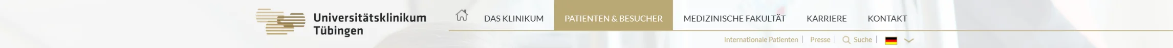 Hauptnavigation mit Feldern: Goldenes Feld Patienten und Besucher