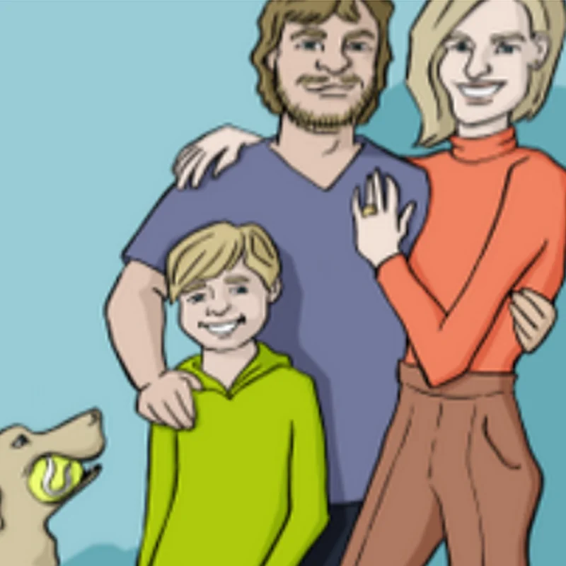 Schmuckbild: Grafik Familie mit Hund