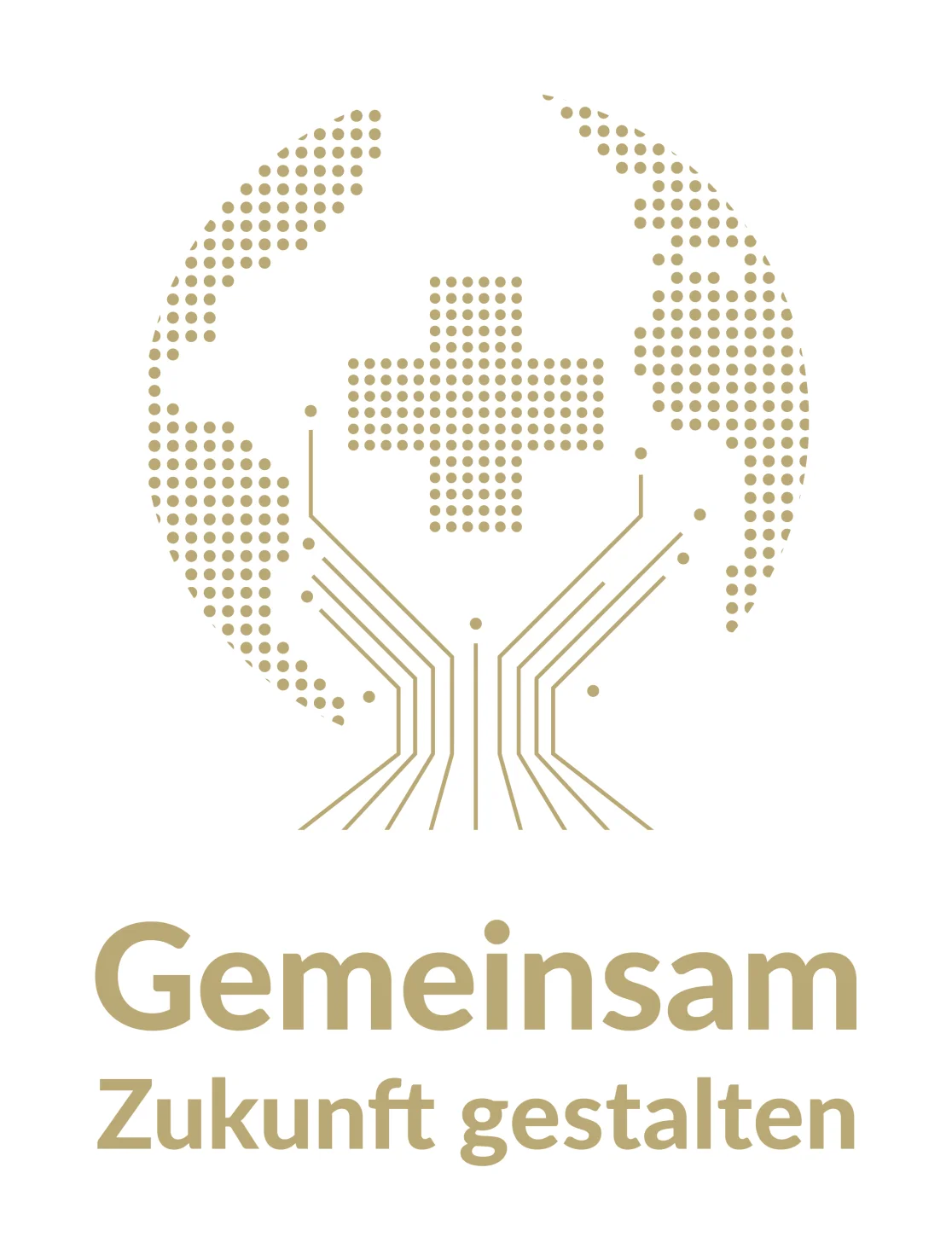 Logo für Digitalisierungsprojekte am UKT: Striche und Pixel setzen sich zu einem Kreuz in einem Globus zusammen