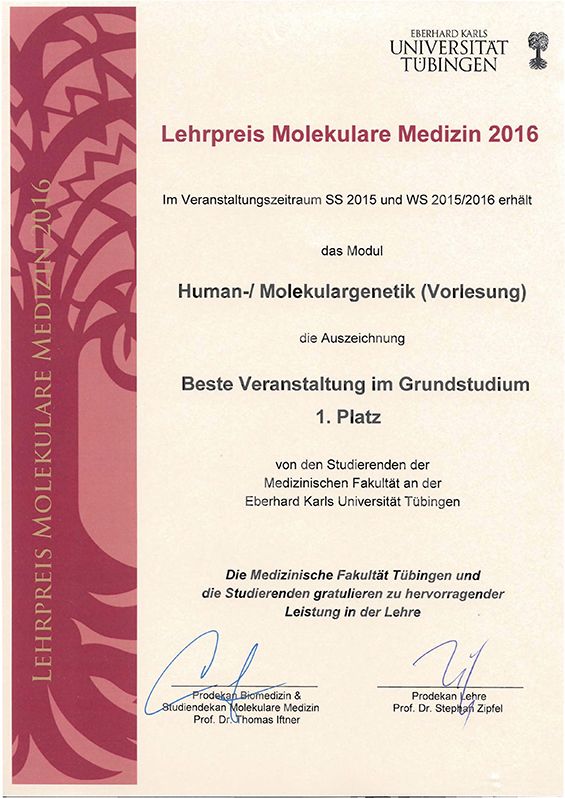 Lehrpreis Molekulare Medizin 2016