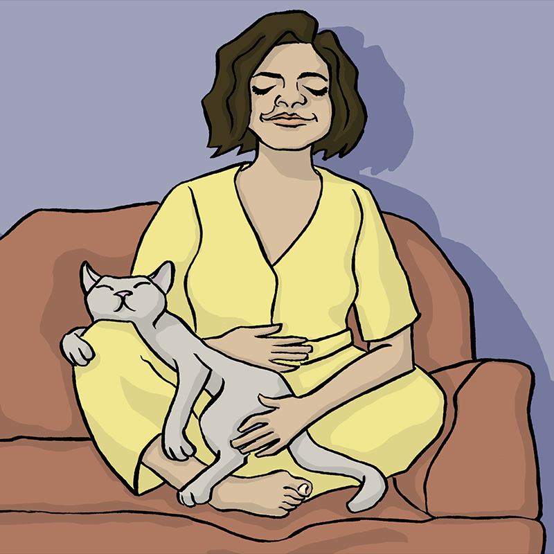 Schmuckbild: Grafik Frau entspannt mit Katze auf dem Sofa