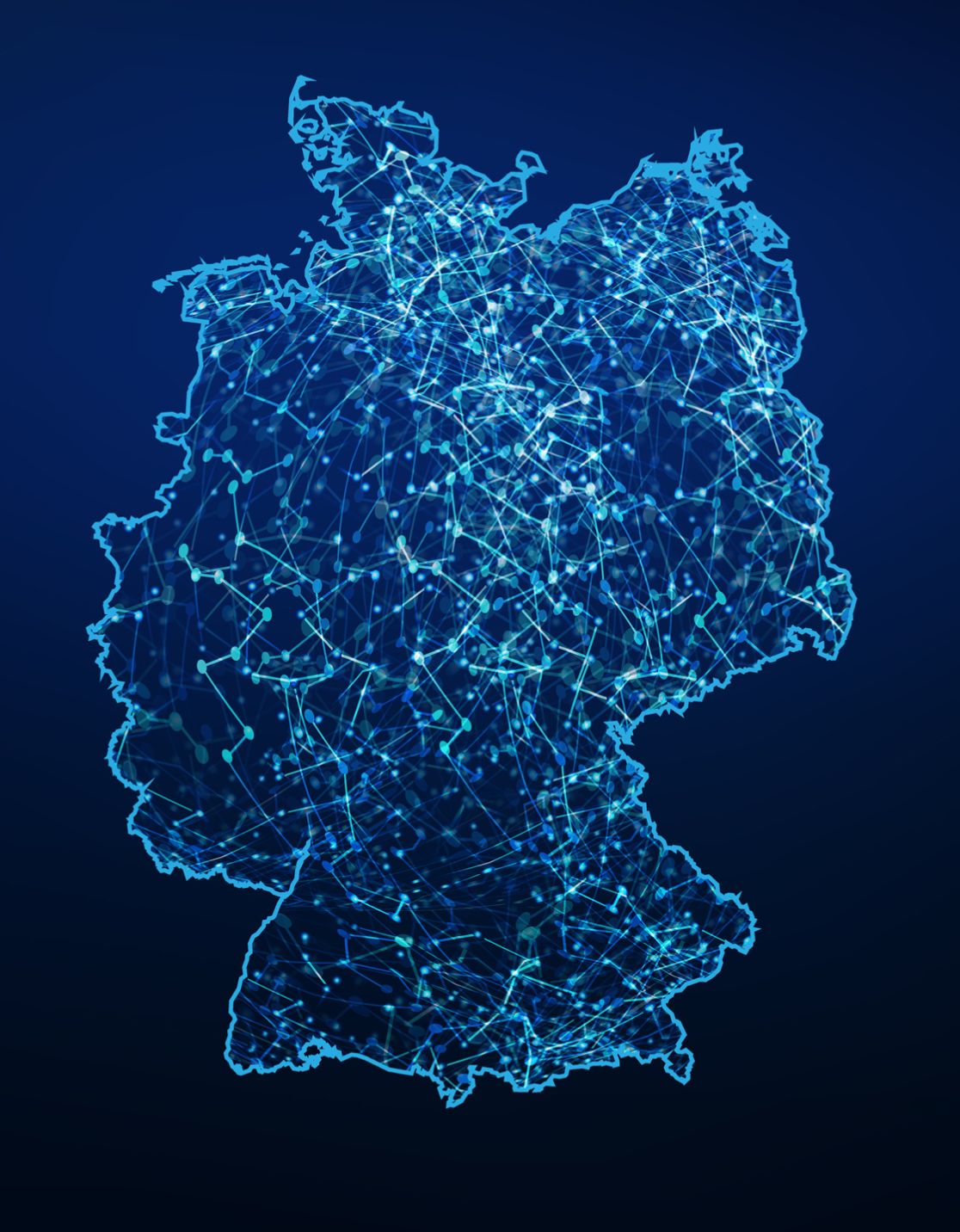 Deutschlandkarte mit Vernetzungspunkten in Blauem Licht