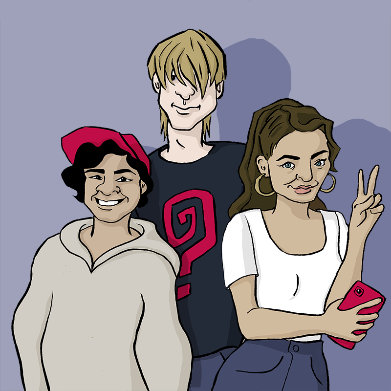 Schmuckbild: Grafik mit drei Jugendlichen mit Smartphone